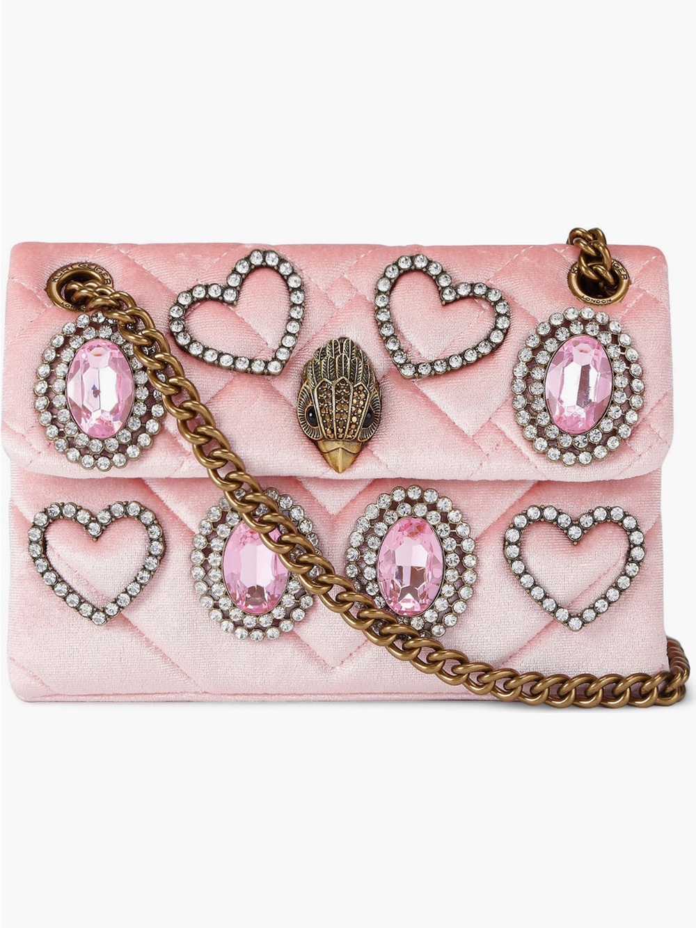Kurt Geiger Pink Velvet Bag with Crystal Hearts